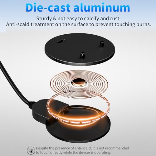 Submergible Chicken Waterer Heater, 500Watt Thermostatic Control Heated Chicken Waterer Deicer, Aluminum Aluminum Poultry Water Heater Mini Size Water De-icer for Duck Goose Bird Cow Horses Livestock