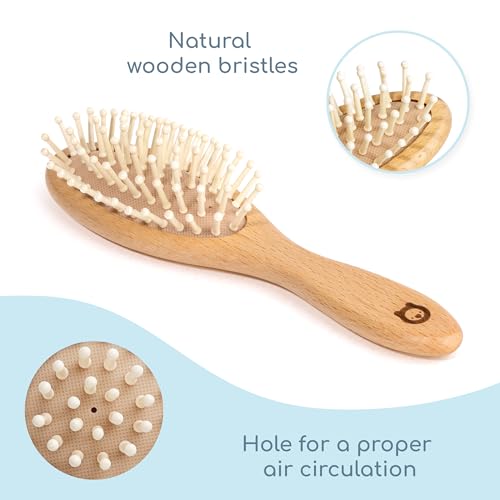 Wooden Hair Brush Set - Premium Baby Comb and Brush - Soft Natural Bristles - Organic Products - Perfect Registry Gift - Cradle Cap Brush for Newborns & Toddlers - color: 3 Pieces set - Oval