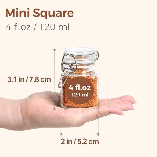 ComSaf Square Small Glass Spice Jars with Airtight Lids 4 oz 12 Pack Pantry | Honey herbs, Farmhouse pantry organization, Mini favor jars, Labels included, Funnel included, Kitchen storage, Snacks - size: 4oz*12