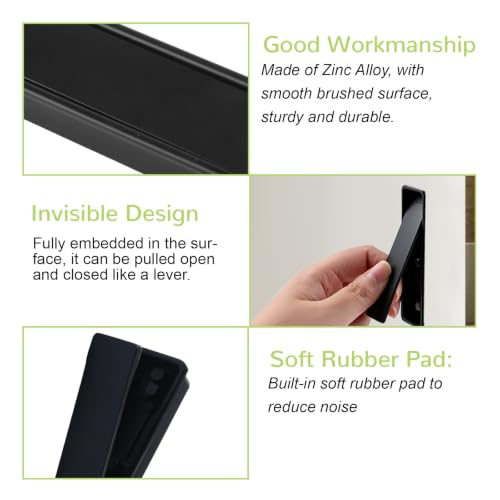 Flush Mount Door Pull 2Pcs Zinc Alloy Recessed Door Handle Hardware Brushed Pocket Hidden Edge Pull for Closet Pocket(Black) - color: Black-2pcs-B (Bottom Mount)