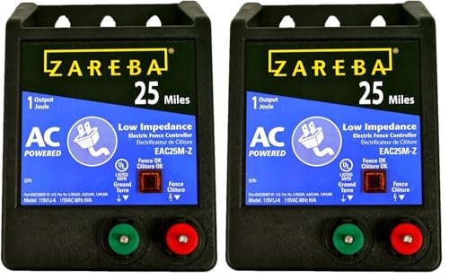 Zareba 25 Mile AC Powered Low Impedance Electric Fence Charger - Plug in Fence Charger - Contain Bulls, Cattle, Dogs, Exotics, Horses & More - Keep Predators Out - EAC25M-Z (Pack of 2) - size: Pack of 2