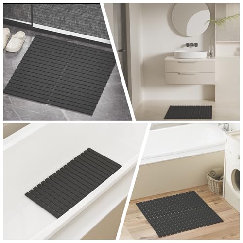 MBOSS Square Shower Mat for Inside Bathroom, Non Slip Bathtub Mat, 24 X 24 Inch Non Slip Shower Mat for Tub & Shower, Bathroom Essentials Safe, Easy to DIY Cut, Eco-Friendly Materials - color: Black
