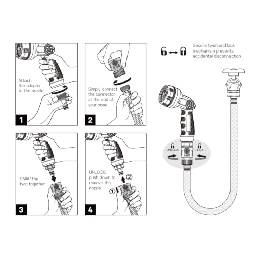Eden 94805 Metal Thumb Control Heavy Duty Garden Hose Nozzle, High Pressure Water Sprayer W/ 7 Adjustable Patterns, W/Quick Connect Set for Plants, Lawn, Garden - style: 7-Pattern