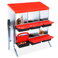 6-Compartment Chicken Nesting Boxes, Metal Hen Laying Boxes with Roll-Away Egg Tray, Lockable Lid, Easy-Clean Design for Coop and Farm - color: Red, size: 37.0"L x 16.5"W x 8.7"H