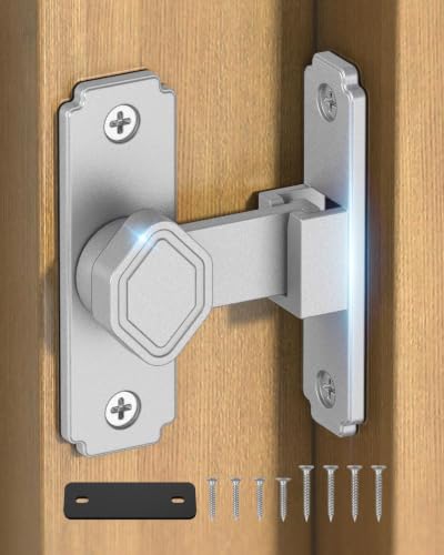 90 Degree Barn Door Latch with Thickened Spacer for Barn, Cabinet | Flip sliding door lock, security gate latches, aluminum alloy, for bathroom, screen, fence, sliding door - color: Silver
