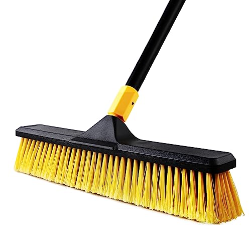 Yocada 18 Inch Push Broom Heavy-Duty Outdoor Commercial Broom Brush | Stiff Bristles for Cleaning Patio Garage Deck Concrete Wood Stone Tile Floor 65.3 inch Long