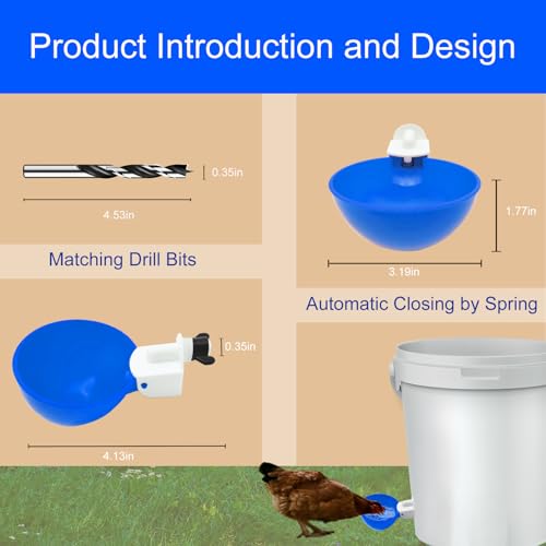 16 Pack Automatic Chicken Waterer, Blue Chicken Water Feeder Cups Suitable for Various Poultry, Cup Body Deepened Double Rubber Ring No Leakage, with Mounting Hole Opener - color: Blue, size: 16-Pack