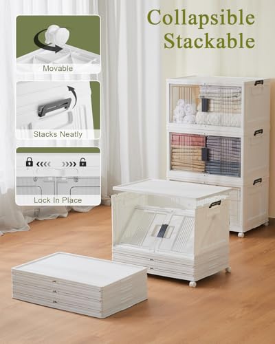 OlarHike 76QT Storage Bins with Lids for Home, Office, Closet, Dorm, 3 Pack | Multi-Lid, Lockable Cabinet, Doors & Wheels, Foldable, Collapsible, Stackable Organizers, Plastic Drawers, Containers, School - size: 76QT-White