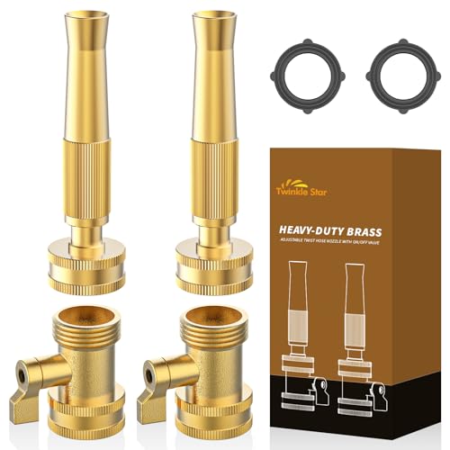 Twinkle Star Brass Twist Hose Nozzle, Hose Shut Off Valve, 4 Pack | 3/4" GHT Heavy-Duty Connector 4 Pack, On-Off Valve, Leakproof Operation - color: Nozzle Twist 4 Pack
