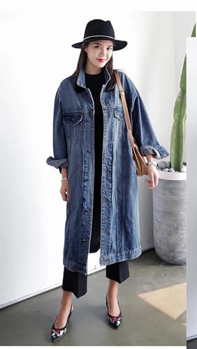 Womens Classic Jean Jacket Plus Size Button Down Denim Trench Coat | Loose Country Concert Office Daily Street Vacation Outerwear - color: Blue, size: X-Large
