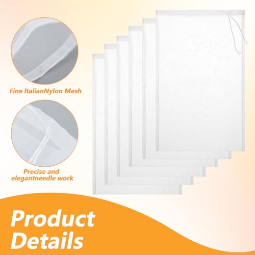 6 Pack Nut Bag Strainer 7.87 × 5.9 Inch Nut Milk Bag Reusable Nylon Mesh Bags 200 Mesh Fine Meshes Drawstring Bags for Straining Fruit Juice Coffee Tea Yogurt Cheese Coffee Almond