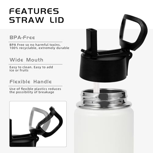 Volhoply 14oz KIds Stainless Steel Insulated Leakproof Water Bottle with Straw Lid and Silicone Boot,BPA-Free Easy Use for Boys&Girls,Double Wall Vacuum Bottles(White,1) - color: White
