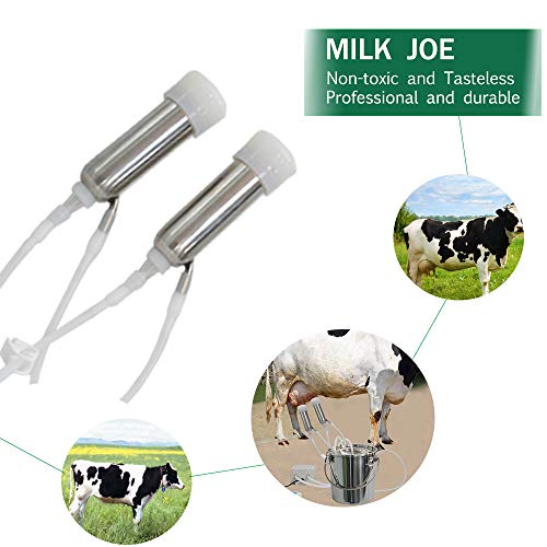 7L Cow Electric Milking Machine, Automatic Rechargeable Battery Powered Pulsation Vacuum Pump with 2 Teat Cups Stainless Steel Bucket for Goat(Battery Model)