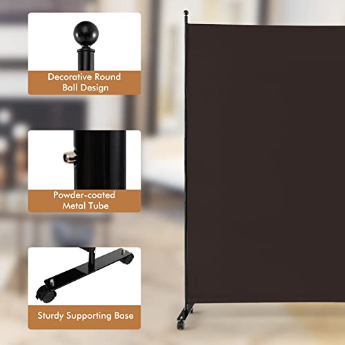 Giantex 73" x 73" Single Panel Room Divider with Wheels, Brown | Mobile Privacy Screen with Lockable Casters, Rolling Fabric Partition Wall for Home, Office, Studio - color: Brown, size: 73''W x 73''H (1 Panel)