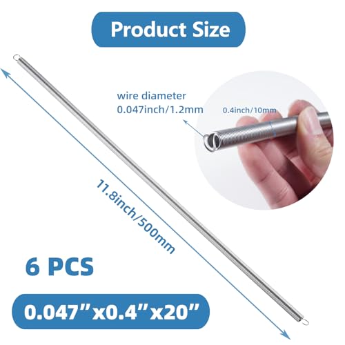 6pcs Extension Springs,0.047"x0.4"x20" 304 Stainless Steel | Extension Springs with hook ends 20inch - size: 0.047"x0.4"x20"