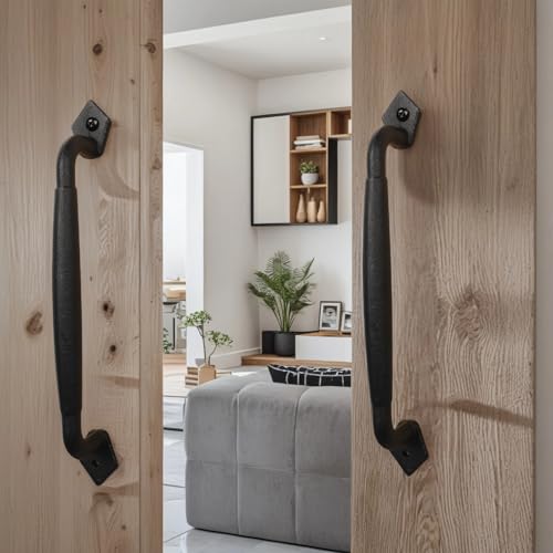 12 Inch Rustic Barn Door Handles, for DIY Sliding Barn Door | Round Solid Metal Material, Easy Install Heavy Duty Design Barn Door Pull, for Gate, Shed, Garage