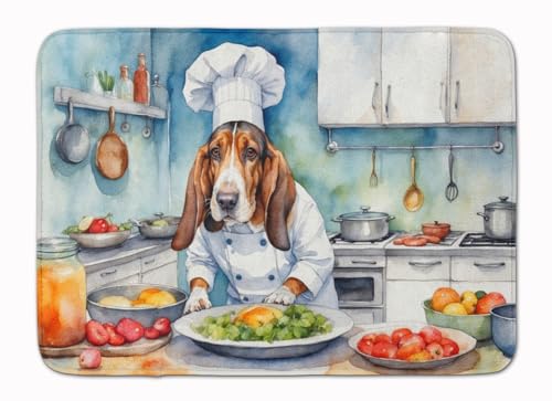 Caroline's Treasures Basset Hound The Chef Memory Foam Kitchen Mat Machine Washable Anti-Fatigue Mat Cushion Comfort Bath Mat or Kitchen Rug - color: Basset Hound 6196
