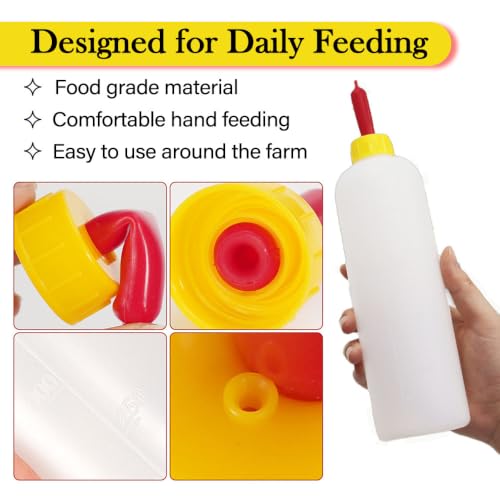 2 Sets 500ml Lamb Goat Feeding Bottle with 10 Reusable Rubber Nipples | Vented Nipple Anti-bloat Leak-proof Livestock Bottle, Livestock Milk Feeder Bottle Set for Baby Goats Lambs Sheep Pig Puppies