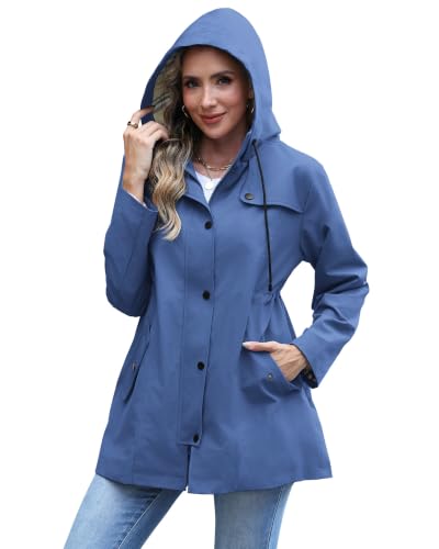 RUMIA Raincoat Women Waterproof Long Hooded Trench Coats Lined Windbreaker Jackets for Women 2026 S-2XL - color: Mistyblue, size: Small