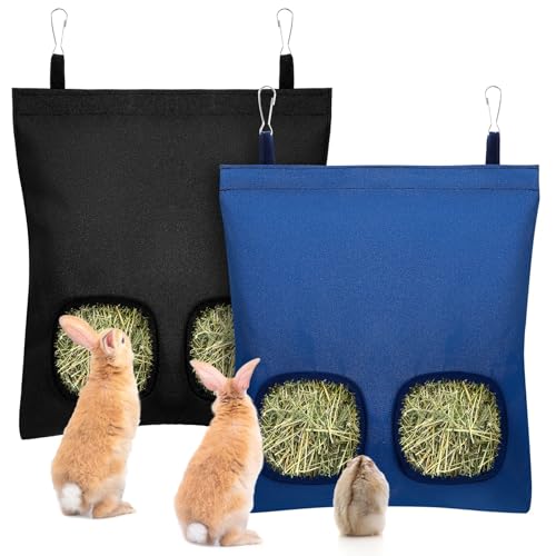 UPINS 2 Pack Guinea Pig Hay Feeder Bag,Bunny Rabbit Cage Bag Hanging Holder | Guinea Pig Cage Feeder,for Bunny Rabbits,Chinchillas,Hamsters,Small Pets,and Animals - color: Black Dark Blue, size: 28 x 25 cm