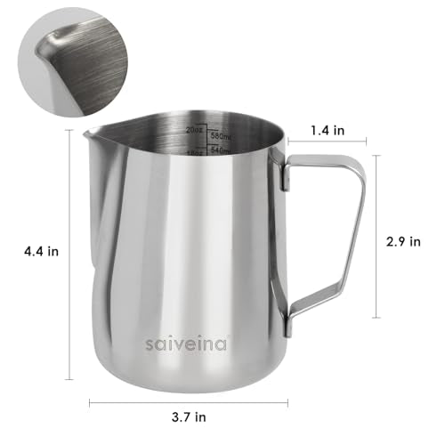Stainless Steel Milk Frothing Pitcher - 20oz (600ml) for Espresso Machine,Cappuccino,Latte Art - size: 20 Ounces (Jug)