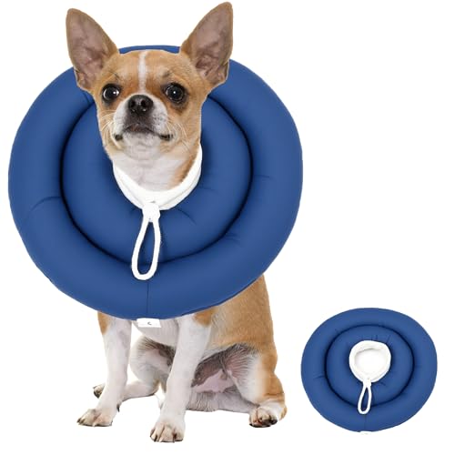 Soft Dog Cones, Recovery Dog Donut Collar After Surgery- Cone of Shame Alternative, Pet Elizabethan E-Collar Anti-Bite Lick Wound Healing Adjustable for Small Large Medium Dogs, M - color: dark blue, size: M-8lbs