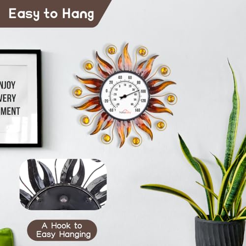 Indoor Outdoor Thermometer, Sun Wall Mounted Thermometer | No Batteries Required, Decorative for Patio, Living Room, Garden Greenhouse, Wine Cellar - style: Sun-Shape