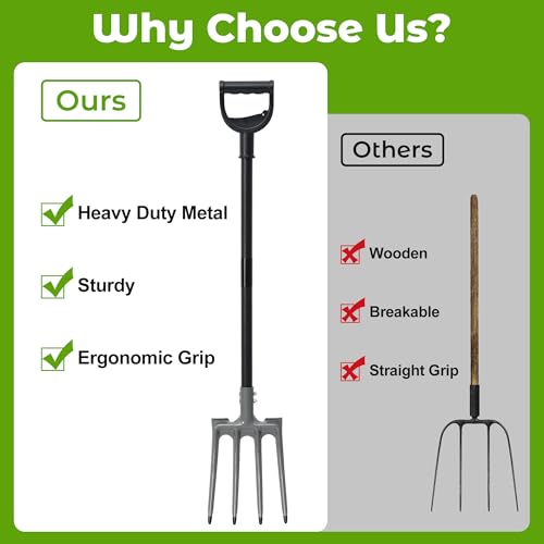 Pitch Fork, Metal Broadfork Garden Tool Long Handle, 4 Tine Mulch Hay Manure Digging Bedding Hay Potato Garden Fork Shovel for Gardening Loosening Soil Compost - size: 47"