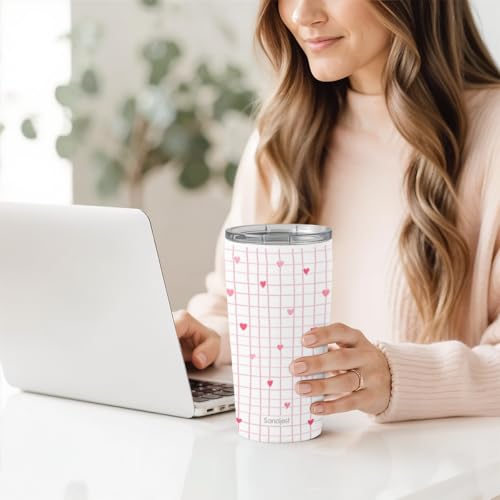 SANDJEST Heart Tumbler 20oz, Stainless Steel Travel Cup with Lid, Insulated Coffee Mug, Heart Gifts for Women Girls Friends Sisters on Birthday Christmas Valentine (Red) - color: Heart 1