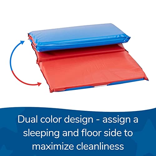 Children's Factory Angels 2" Thick Toddler Nap Mat, Red-Blue, 4 Section Waterproof Sleeping Mat for use in Preschools and Daycares | Comfortable 4-Section Sleep Mat, Foam-Filled Kids Mat, Water-Resistant Folding Nap Mats for Daycare and Preschool
