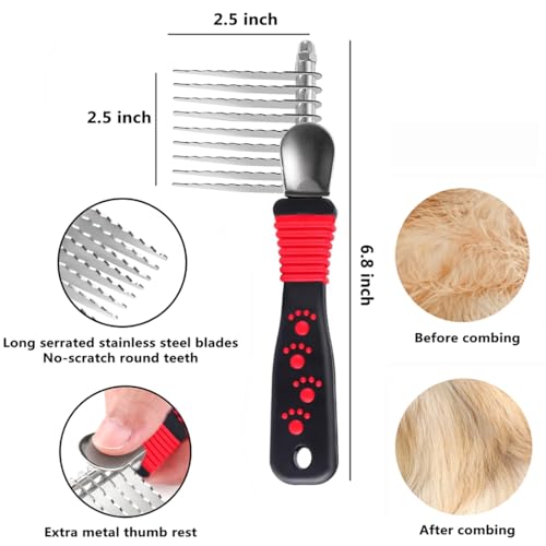 QUMY Dog Comb Kit-Dematting Rake Comb for Dogs Metal Cat Dog Grooming Brush | Stainless Steel Dematting Tool for Dogs, Golden Doodle Poodle Detangler Brush for Matted or Knotted Pet Hair Removal, 2 Pack