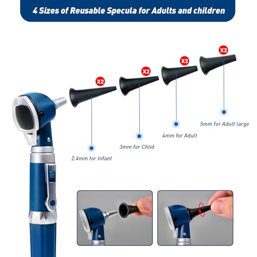 Scian Otoscope - Ear Scope with Light, Fiber Optic Otoscopes with Hard Plastic Case, Pocket Diagnostic Ear Infection Detector for Kids Adults Home Use (Blue) - color: Blue