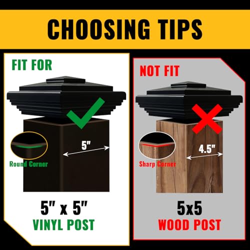 VIVIDA 5 Inch Vinyl Fence Post Caps, Black New England PVC Post Caps, 2 PCS | Actual 5" x 5", New England Pyramid Post Cap, Plastic Square Post Topper, For Vinyl Fences, Mailboxes & Decks - color: Black-2 Pack, size: Actual 5" x 5"
