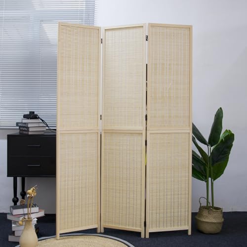 3 Panel Room Divider and Folding Screen Divider,Two in One Detachable and Foldable Panel Divider for Room Separation,Beige,67" H x 46" W - color: Beige, size: 3 Panel