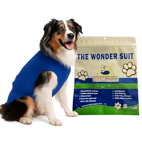 Surgi Snuggly Dog Surgery Recovery Suit, Cone Alternative, Spay/Neuter SL | Dog Recovery Suit for Dogs — Veterinarian-Invented Surgical Suit & Recovery Onesie with Easy Bathroom Access After Surgery - color: Little Boy Blue, size: Small Long (L-12"-15" |