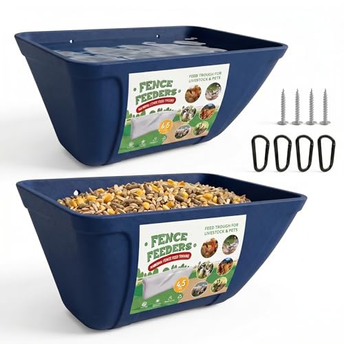 Hanging Chicken Feeder Waterer Heavy Duty BPA-Free Plastic Feed Trough, Fence Mount Livestock Feeding Bucket, Backyard Poultry Farm Supplies for Duck, Turkey, Goat, Sheep, 2 Pack, Blue - color: Blue