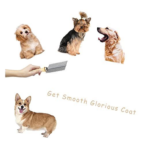Dog Cat Pet Comb Double-Sided Grooming Brush Metal Comb for Loosening up Removing Mats Debris Tangles and Knots Wooden Handle Stainless Steel Tooth Perfect for Honghair Pets - color: Double-Sided Teech