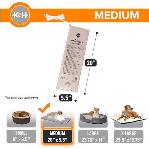 K&H Pet Bed Warmer, Safety Listed, Cat Heating Pad, Medium 20x5.5in Tan | Create Your Own Heated Cat Bed with The K&H Warmer, Waterproof Indoor Heated Warming Pad Insert, Smart Automatic Temperature - size: Medium