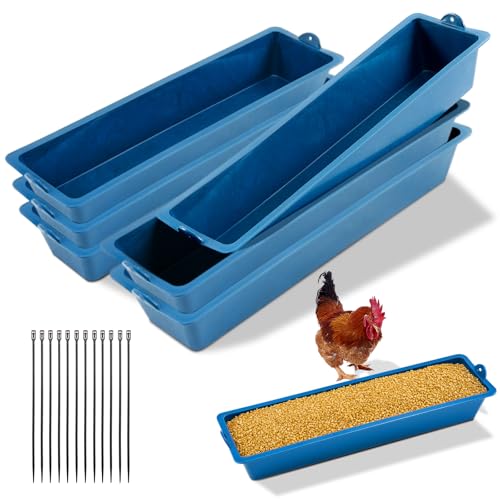 Maxdot 6 Pack Chicken Feeder Trough Removable Plastic Poultry Feeding Equipment Bucket for Chick Quail Duck Pigeons Removable Hanging Chicken Feed Trough, 16.5" Length