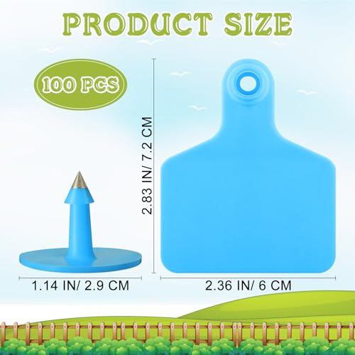Lothee 100 Pcs Blank Cattle Ear Tags Large Plastic Precision Animal Identification Blank Livestock Ear Tags for Cattle Cow Horse Dog Pig Goat Sheep Farm Management (Blue) - color: Blue