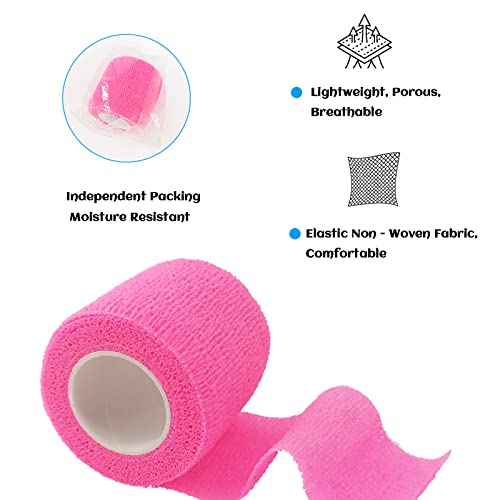 24 Pack Self Adhesive Bandage Wrap 2 Inch, Athletic Elastic Non Woven Cohesive Bandage for Sports, First Aid Medical, Wrist, Ankle Sprains, Swelling and Vet Wrap (Hot Pink) - color: 2 Inch-24 Count Hot Pink