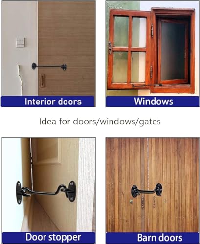 2 Pack 8" Hook and Eye Latch Black for Gate, Shed, Garage | 6mm Thick Stainless Steel, Rust-Resistant Black Coating, Stay Latched in Wind, Secure Privacy Latch, For Windows Barn Doors - size: 8 Inch