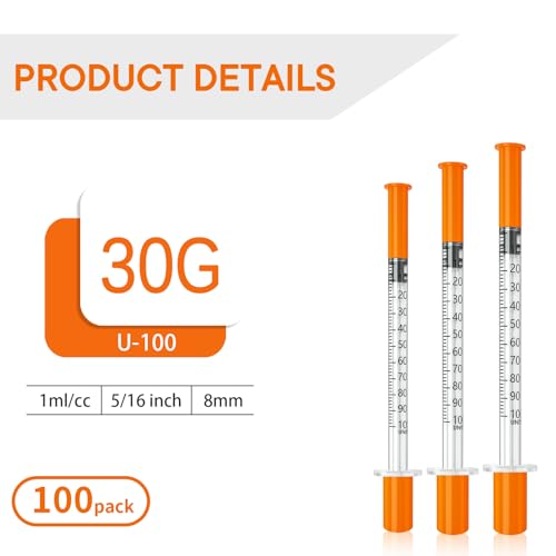 1ml 30G 5/16" (8mm), 100 PAck. - size: 1ml-30G 5/16", style: 100 Pack