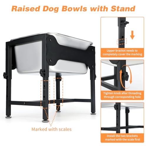 3 Gallon Elevated Dog Water Bowl, Raised Stand for Large Dogs | 4 Adjustable Heights, 9.65-15.16 in Stand, 3 Gallon Bowl, 14 x 10.6 x 5.9 in Size, Indoor Outdoor Use, Easy to Clean