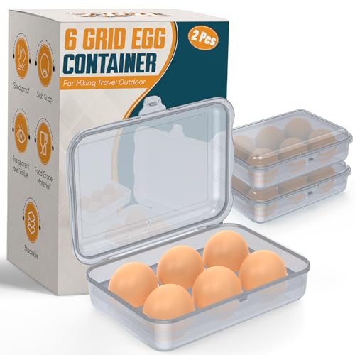 ZPU Egg Holder Camping, 2Pcs 6 Grid Egg Container, Plastic Egg Carrier for Camping Picnic Travel Outdoor Refrigerator Kitchen, Protective Egg Storage Case, Silver Grey - color: 2pcs-Silver Grey