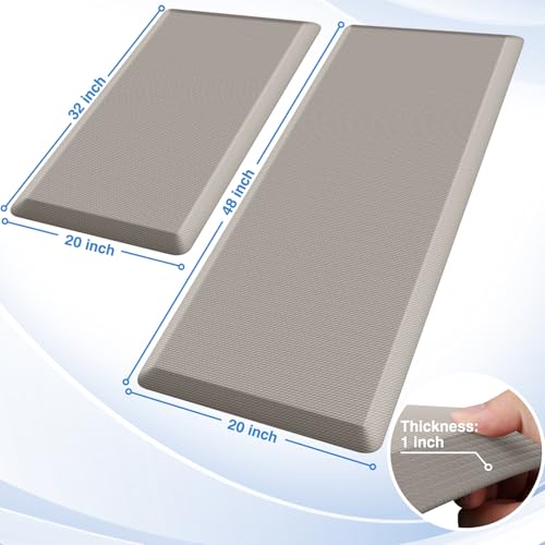 StepRite 1-Inch Kitchen Mats for Floor, 2-Piece Anti-Fatigue Rugs, Khaki | 20" x 32" + 20" x 48", extra-thick cushioning, water-resistant, easy to clean, non-slip, for kitchens and standing desks - color: Khaki, size: 20" x 32"+20" x 48"- 1 inch