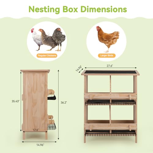 COZIWOW Nesting Boxes for Chickens 2-Tire,Roll-Away Egg Collection-with Wire Mesh and Insulation Pads, Waterproof Wooden Chicken Nesting Boxes with Perches for Hens,Ducks,Poultry,Birds,Doves