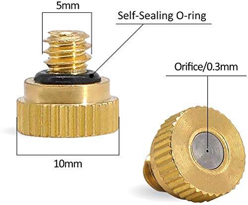 50Pcs Brass Mister Nozzles, 0.012" Misting Tips for Outdoor Cooling | 0.3mm Orifice, 10/24 UNC Thread, Replacement Heads for Patio Misting System, High Pressure Water Mister Parts