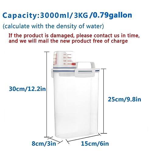 2 Pcs 5.5 LB Rice Storage Container, Airtight Cereal Flour Dispenser with Pouring Spout & Measuring Cup, Kitchen Plastic Clear Dry Food Storage Bin for Grain Oatmeal Snacks Pet Dog Food | BPA Free, Airtight Lid, See Through, with Pouring Spout, Dispenser