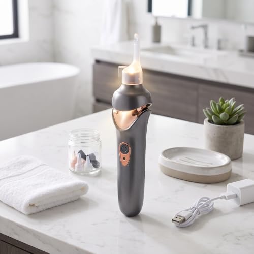 Electric Ear Suction Device, Portable Automatic Electric Vacuum Ear Pick Ear Cleaner Earwax Remover with LED Light for Earwax Removal, Soft Prevent Ear Pick Clean Tools Set (Black) - color: Black